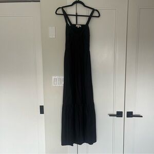 LOFT Black Smocked Fit-and-Flare Dress